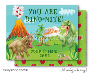 cool kids dinosaur tyrannosaurus rex t-rex valentine's day cards for school classroom. Dinomite