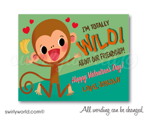 Cute monkey totally WILD about your friendship gender neutral unisex Valentine's Day cards for school classroom.