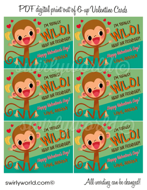 Cute monkey totally WILD about your friendship gender neutral unisex Valentine's Day cards for school classroom.
