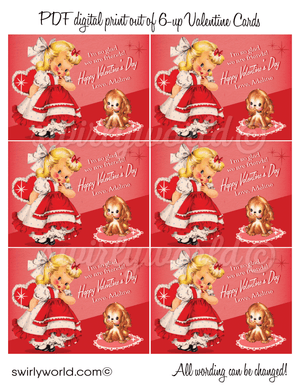 Vintage Girl Retro 1950s Kitschy Valentine's Day Card Digital Printable Download