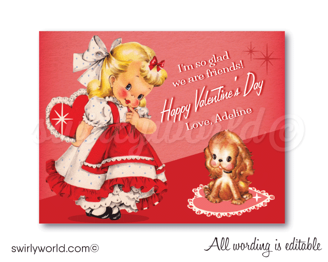 Vintage Girl Retro 1950s Kitschy Valentine's Day Card Digital Printable Download