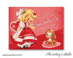 Vintage Girl Retro 1950s Kitschy Valentine's Day Card Digital Printable Download