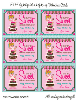 Fall in LOVE with this adorable Little Pastry Chef theme digital printable Valentine's Day cards for girls.