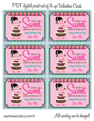 Fall in LOVE with this adorable Little Pastry Chef theme digital printable Valentine's Day cards for girls.