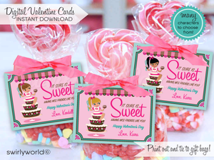 retro cute pastry chef pink valentine cards for school classroom. unique baker chef girls valentine's day cards 