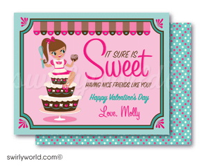 Fall in LOVE with this adorable Little Pastry Chef theme digital printable Valentine's Day cards for girls.