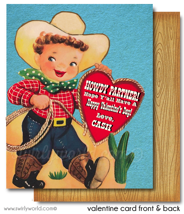 Vintage Fifties 1950s Cowboy Valentine's Day Card Digital Printable Download