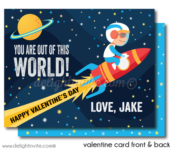 Space NASA astronaut rocketship outerspace boys Valentine Cards for school classroom digital download