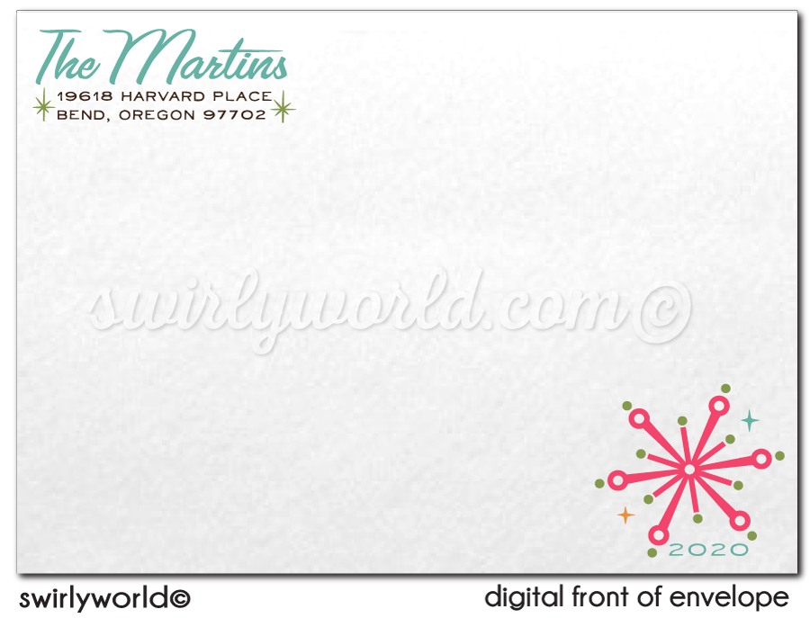 Atomic Mod Retro Snowflakes Christmas Holiday Photo Card Printable Digital Download