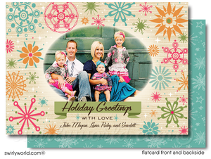 Atomic Mod Retro Snowflakes Christmas Holiday Photo Card Printable Digital Download