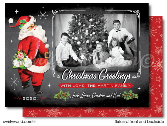 Mid-Century Modern 1950s Santa Claus Christmas Family Photo Card Digital Printable