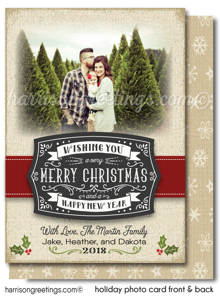 Retro Hipster Rustic Christmas Holiday Photo Card Digital Printable Download