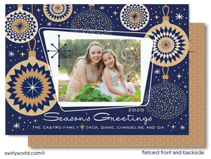 Retro Atomic Mod Navy Blue and Gold Christmas Photo Card Printable Digital Download