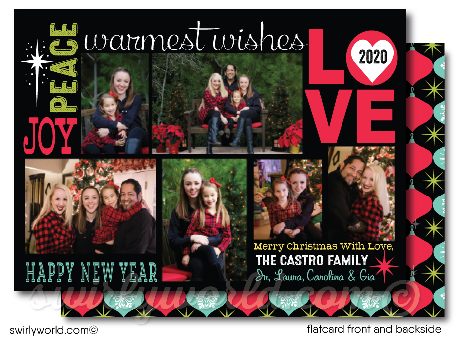 Unique Retro Modern Merry Christmas Holiday Family Collage Photo Cards