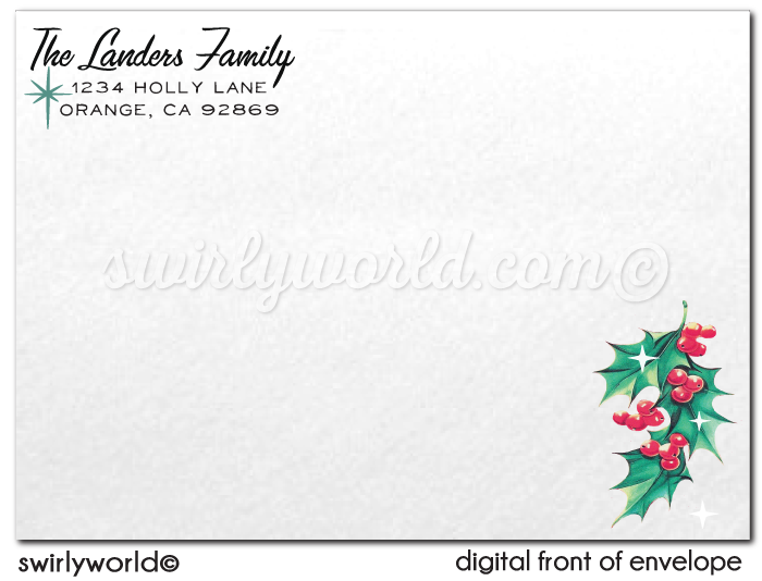 Retro Atomic Mid-Century Modern Holiday Photo Card Digital Printable Download