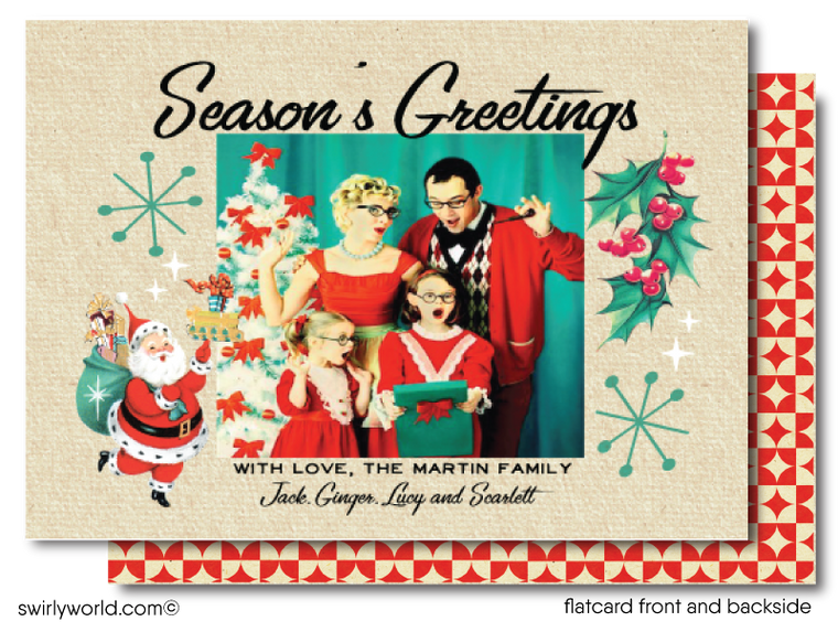 Retro Atomic Mid-Century Modern Holiday Photo Card Digital Printable Download