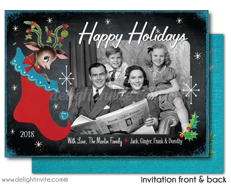 Atomic Retro Modern 1950's Christmas Holiday Photo Cards Printable Digital Download