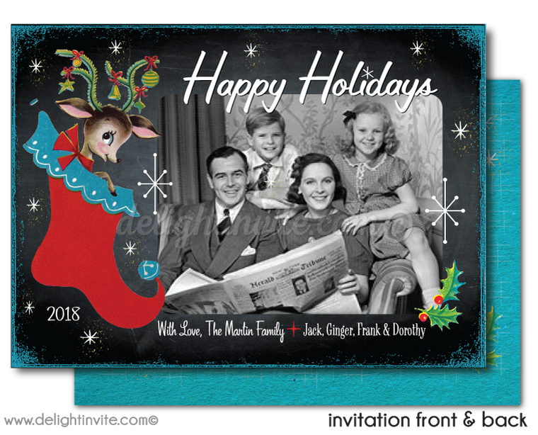 Atomic Retro Modern 1950's Christmas Holiday Photo Cards Printable Digital Download