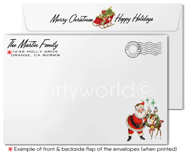 Retro 1950s Mid-Century Vintage Christmas Printed Holiday Family Photo Cards