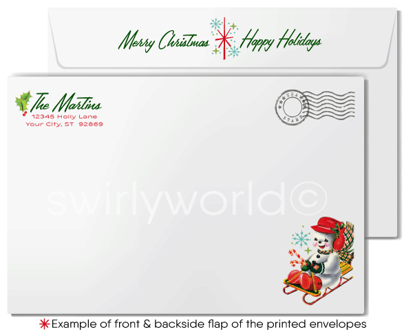 Retro 1950s Mid-Century Vintage Christmas Santa Printed Holiday Family Photo Cards