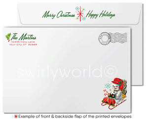 Retro 1950s Mid-Century Vintage Christmas Santa Printed Holiday Family Photo Cards
