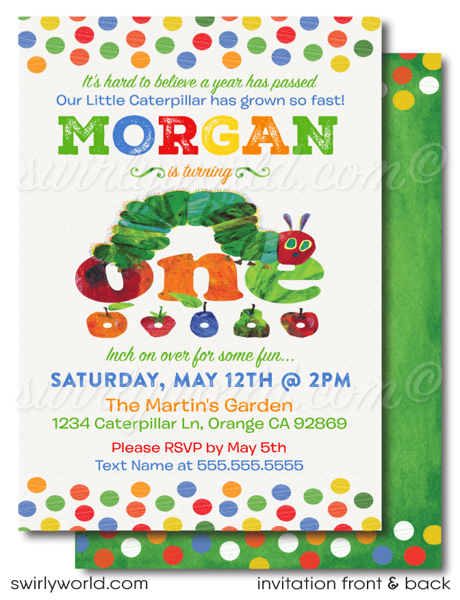 Vintage Very Hungry Little Caterpillar Gender Neutral 1st Birthday Party Invitations