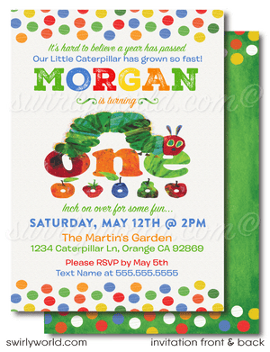 Celebrate your baby's 1st birthday with our Vintage Hungry Little Caterpillar Invitation & Thank You Card Set! 🐛🎉 Featuring classic 1960s caterpillar illustration, vibrant and playful design. Gender-neutral digital download with matching envelopes. Perfect for a nostalgic, memorable celebration!