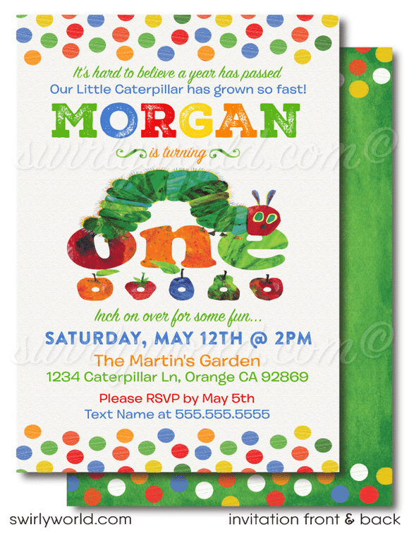 Vintage Hungry Little Caterpillar Invitation Thank You Card Design for Digital Download