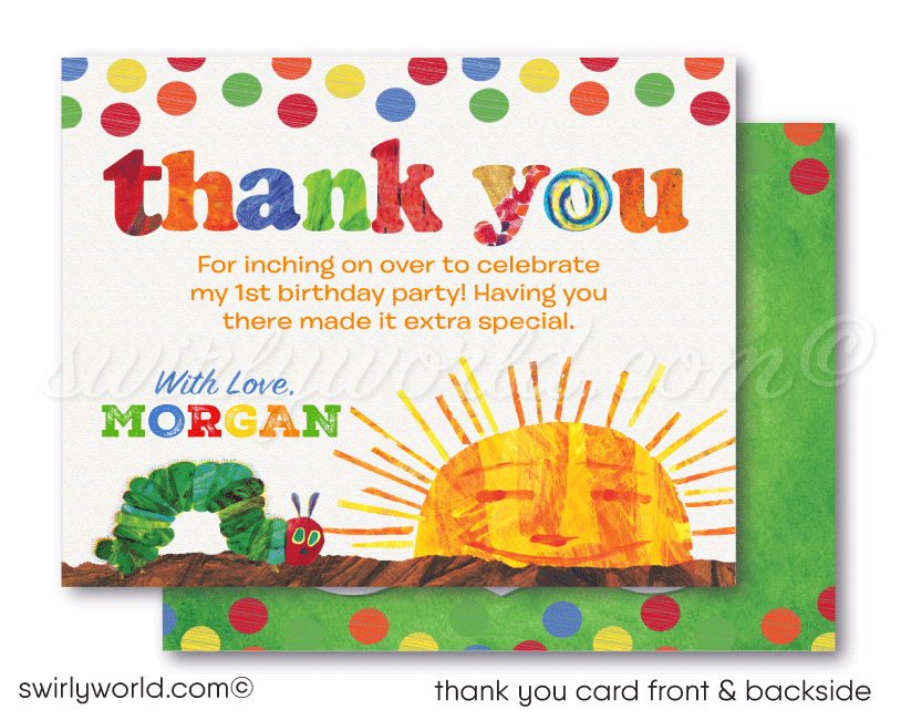 Vintage Hungry Little Caterpillar Invitation Thank You Card Design for Digital Download