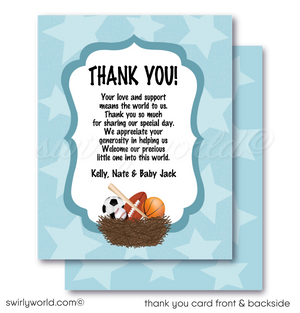 All Star "It's a Boy" Sports Theme Blue Baby Shower Thank You Cards