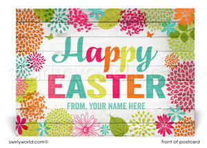 Retro modern spring business happy Easter postcards for customers.