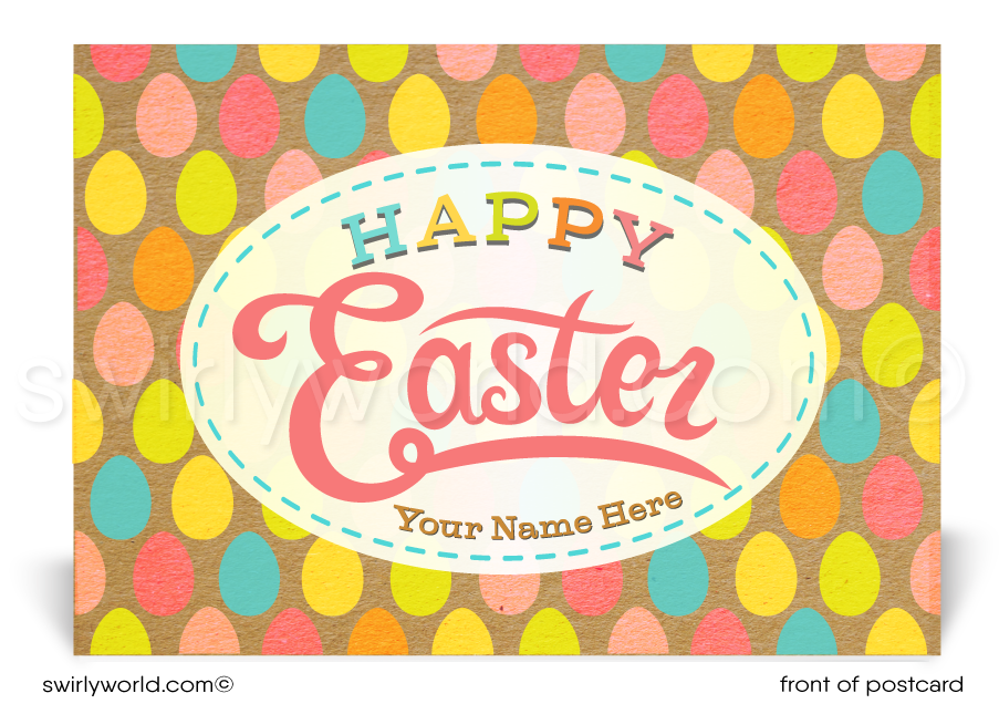 Retro modern cute happy Easter postcards for business