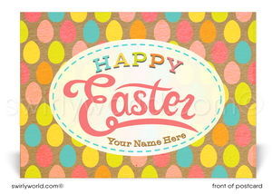 Retro modern cute happy Easter postcards for business