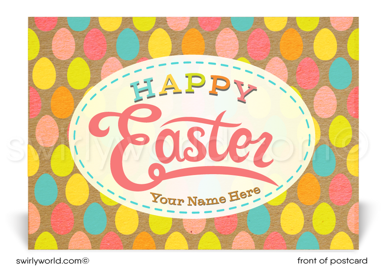 Retro modern cute happy Easter postcards for business