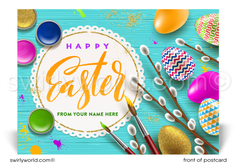 Retro modern vintage style happy Easter postcards for business.