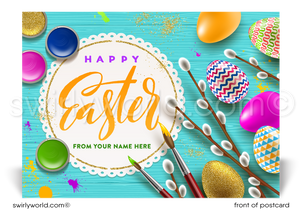 Retro modern vintage style happy Easter postcards for business.