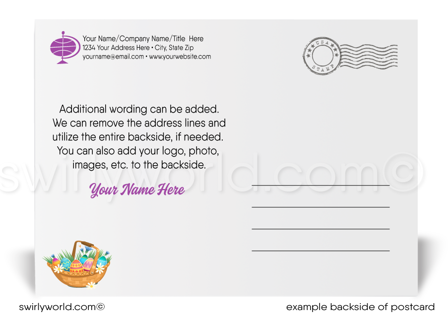 Watercolor spring happy Easter postcards for business.