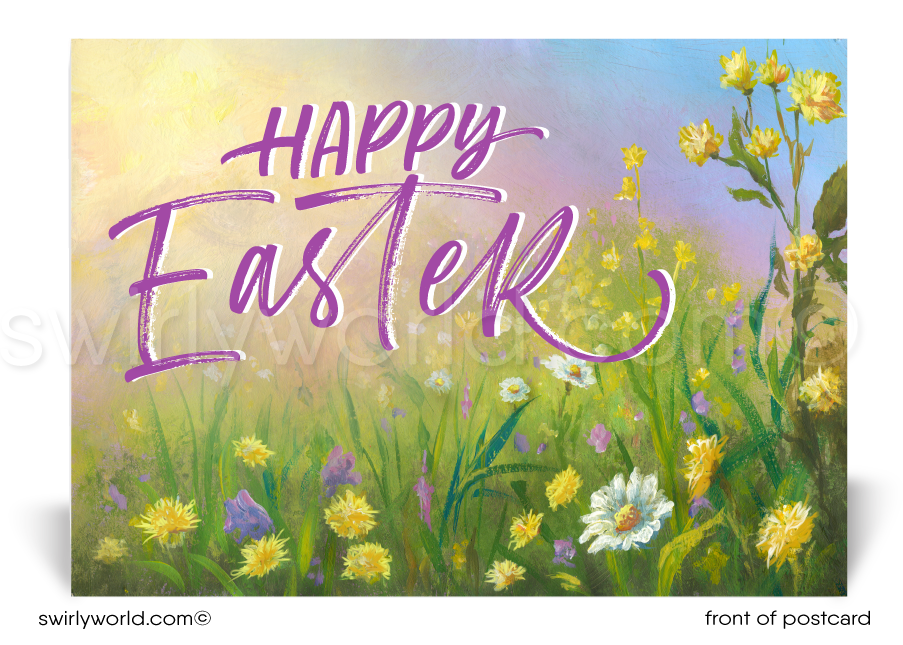 Watercolor spring happy Easter postcards for business.