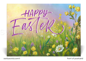Watercolor spring happy Easter postcards for business.