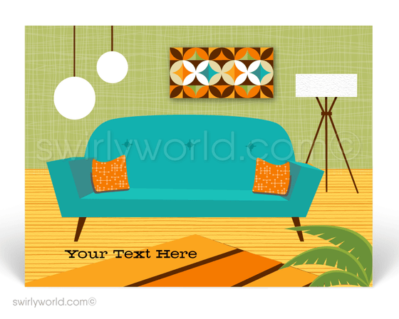 Retro Mid-Century Modern Living Room Furniture  Eichler Design Postcards