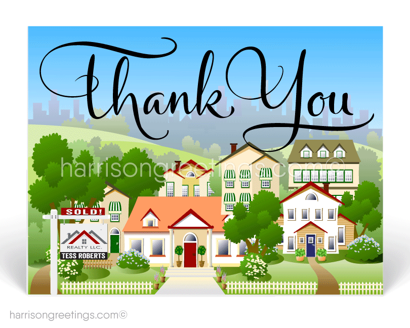 Suburban Neighborhood Houses "Thank You" Postcards for Realtors