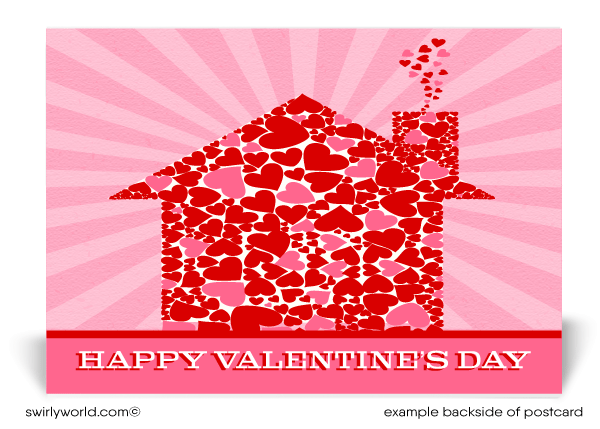 Home Sweet Home house made of hearts Valentine's Day postcard digital download.