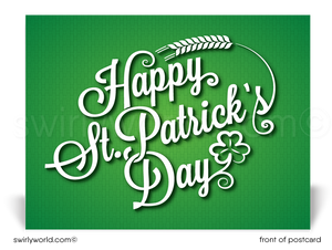 Lucky shamrock Irish green happy St. Patrick's Day postcards for business marketing.