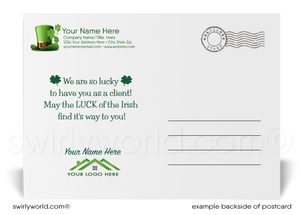 Lucky shamrocks retro mid-century atomic mod vintage style happy St. Patrick's Day postcards for business marketing.