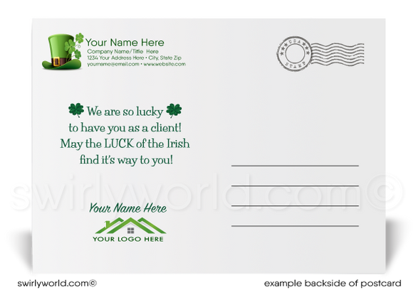 Lucky shamrocks retro mid-century atomic mod vintage style happy St. Patrick's Day postcards for business marketing.