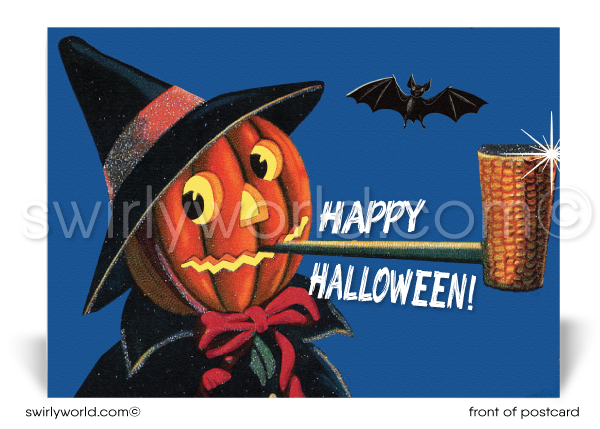 Mid-Century 1940s-1950s Vintage Retro Printed Scarecrow "Happy Halloween" Postcards 