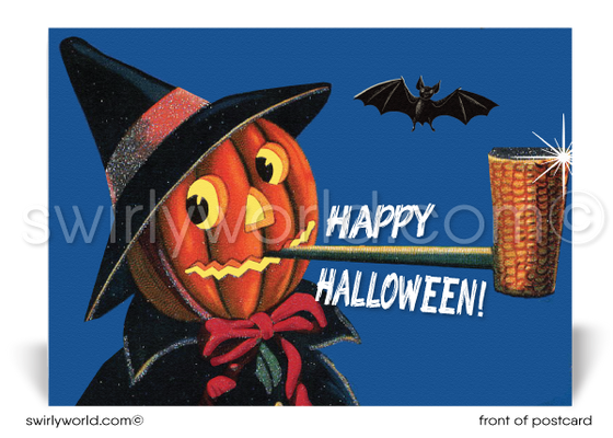 Mid-Century 1940s-1950s Vintage Retro Printed Scarecrow "Happy Halloween" Postcards 