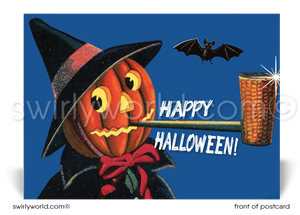 Mid-Century 1940s-1950s Vintage Retro Printed Scarecrow "Happy Halloween" Postcards 