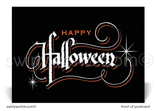 Cool Black and Orange Happy Halloween Postcards for Business Professionals.