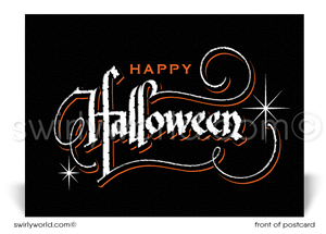 Cool Black and Orange Happy Halloween Postcards for Business Professionals.